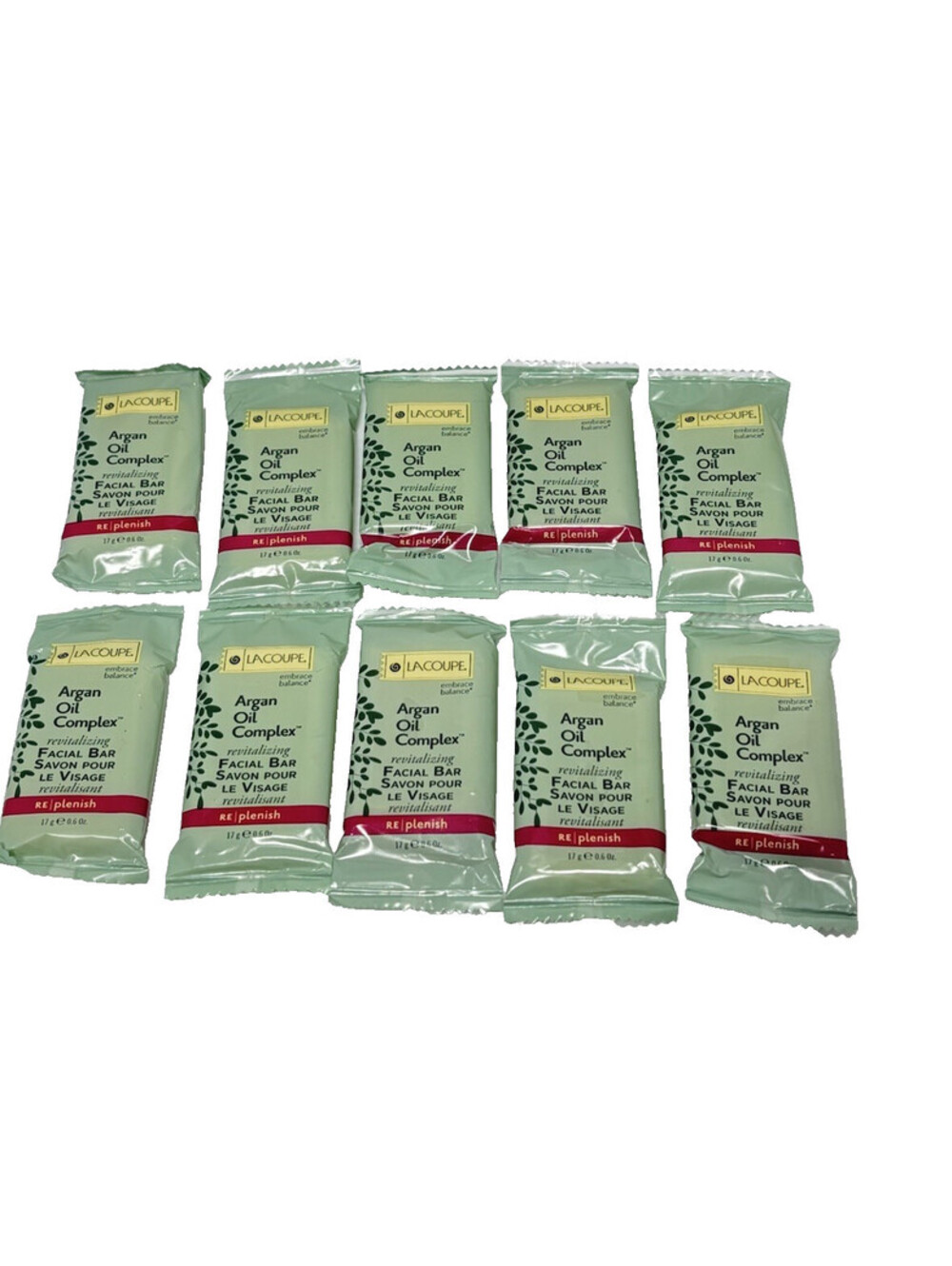10pc LaCoupe Argan Oil Complex Revitalizing Facial Bar Soap 17g Travel Size